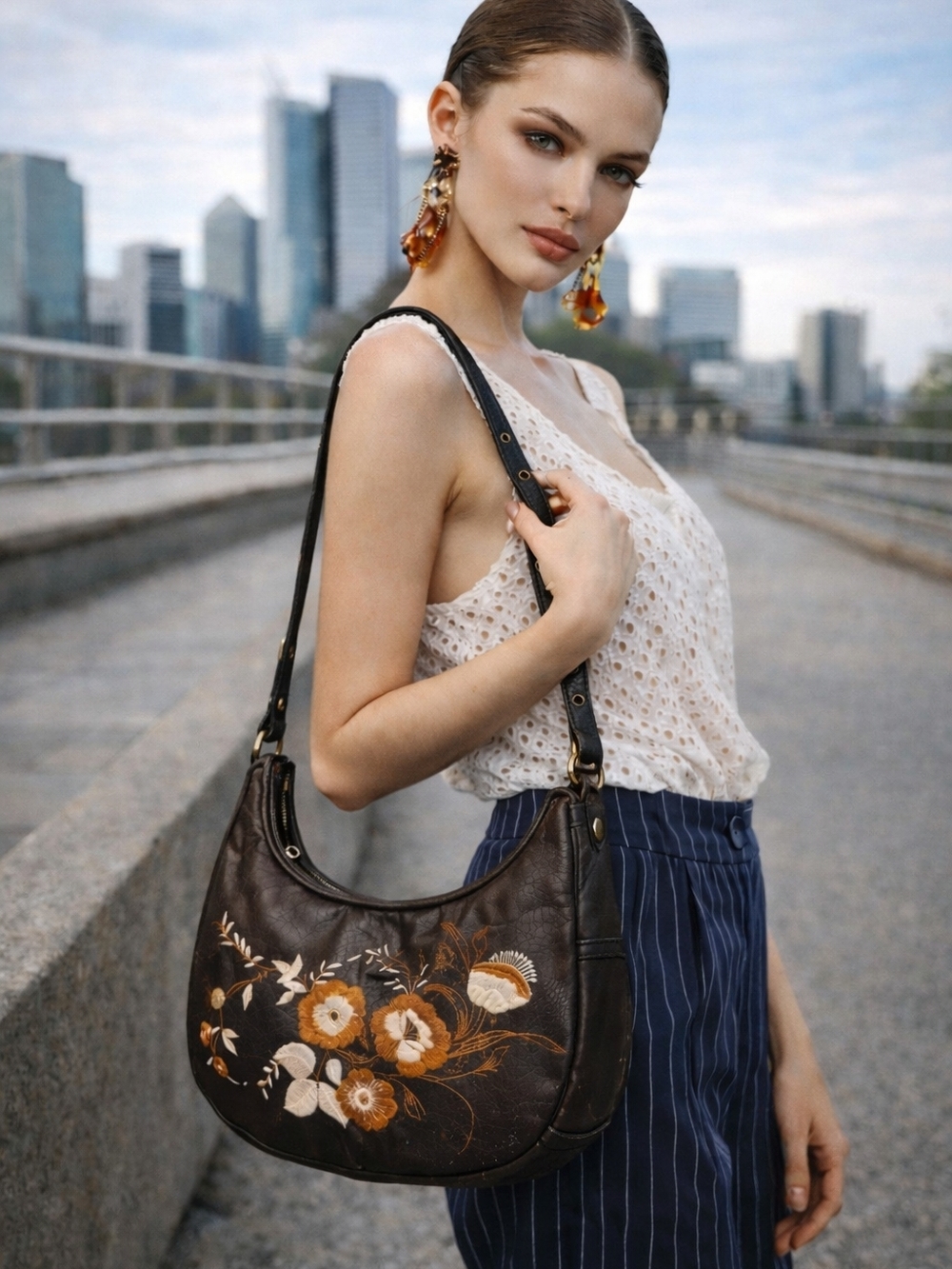K Sak Embroidered Leather Shoulder Bag – Vintage Boho